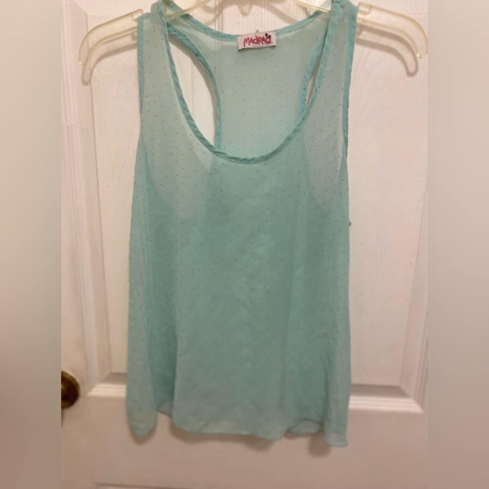 Sheer Polka Dots Mint Green Sleeveless Top Size small Flowy